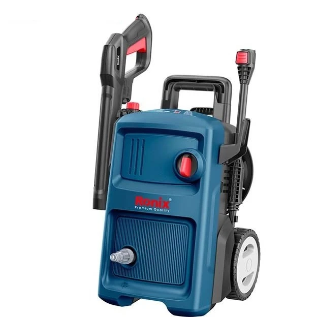 کارواش صنعتی رونیکس مدل RP-U151 با موتور ذغالی 1800 وات، فشار آب 150 بار، شلنگ 5 متری PVC، لانس توربو قابل تنظیم، کوپلینگ اتصال سریع و خاموشی خودکار جهت صرفه‌جویی در انرژی